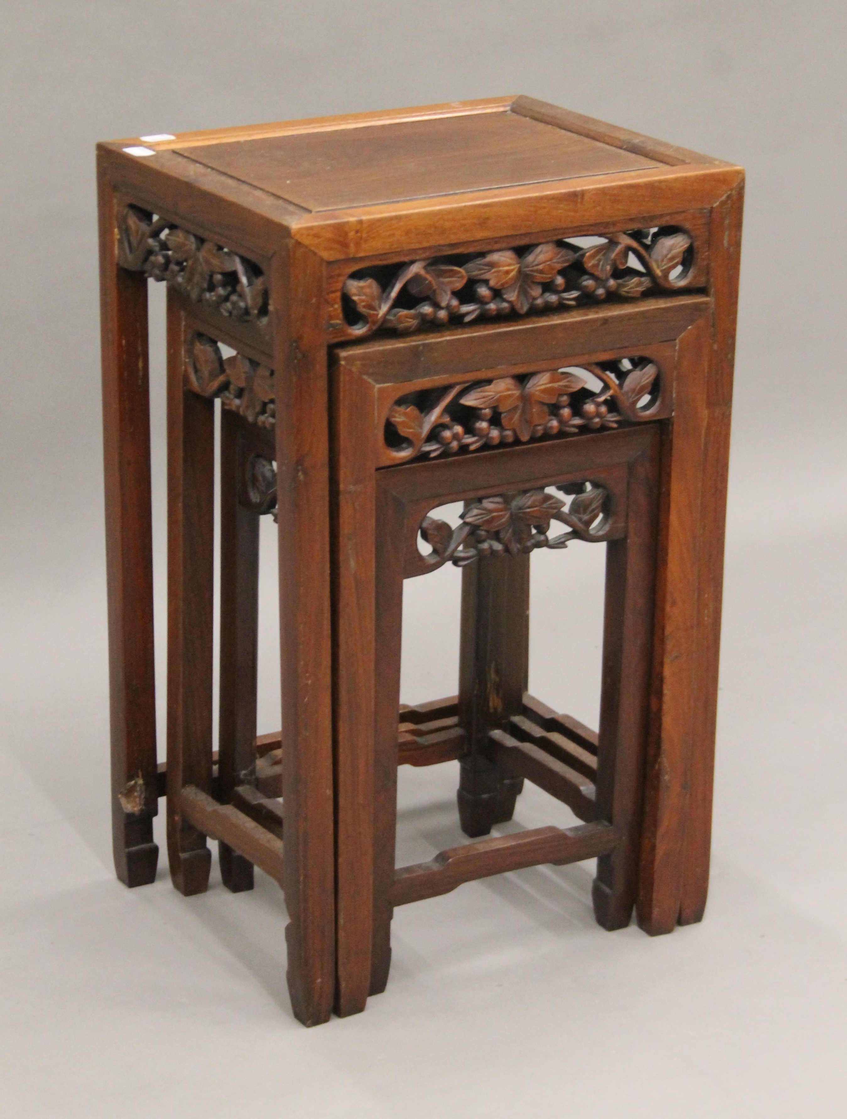 A nest of three Chinese hardwood tables probably late 19th or early 20th century. 38 cm wide. - Image 3 of 6