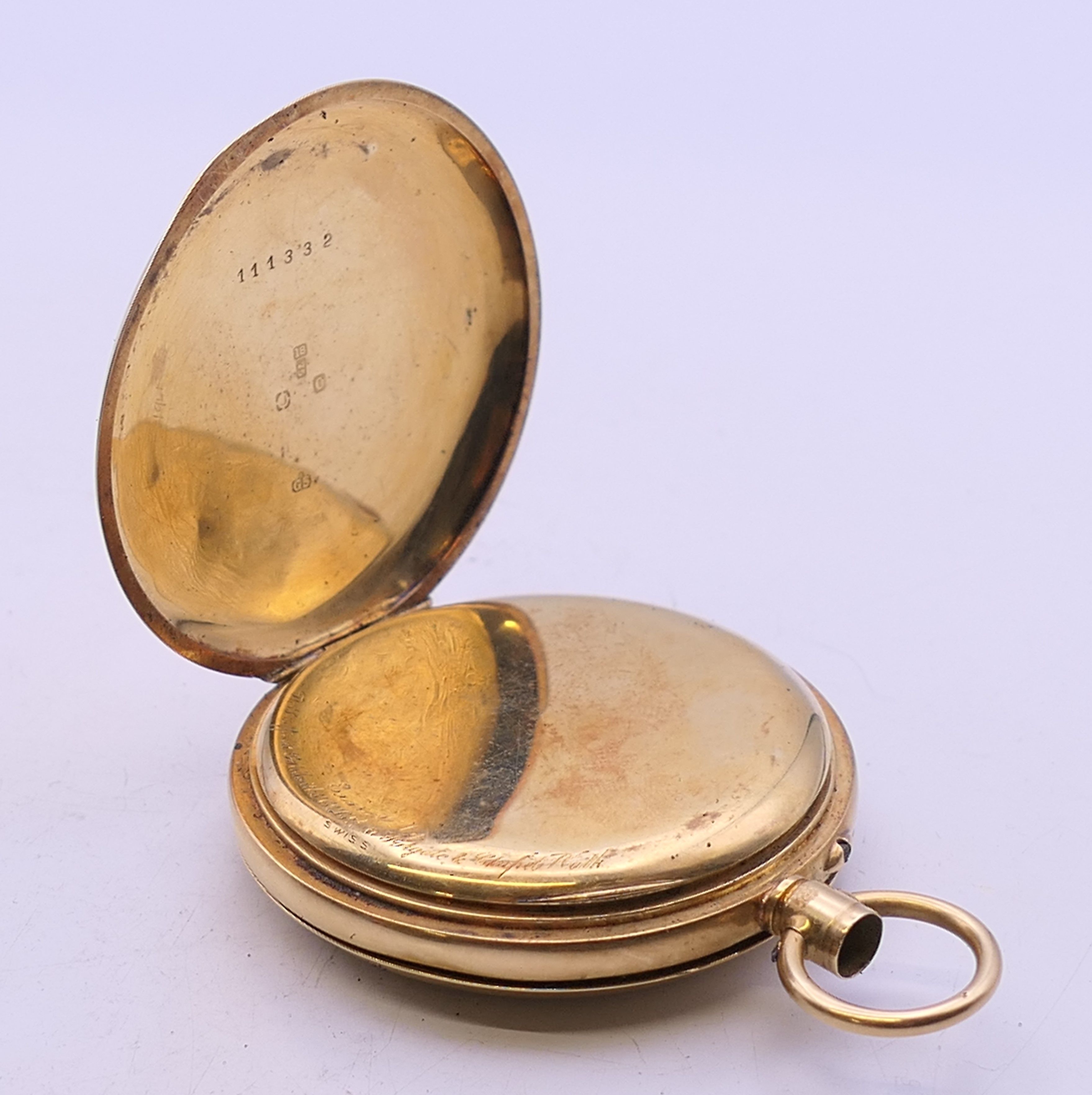 An 18 K gold half hunter pocket watch, - Image 5 of 10