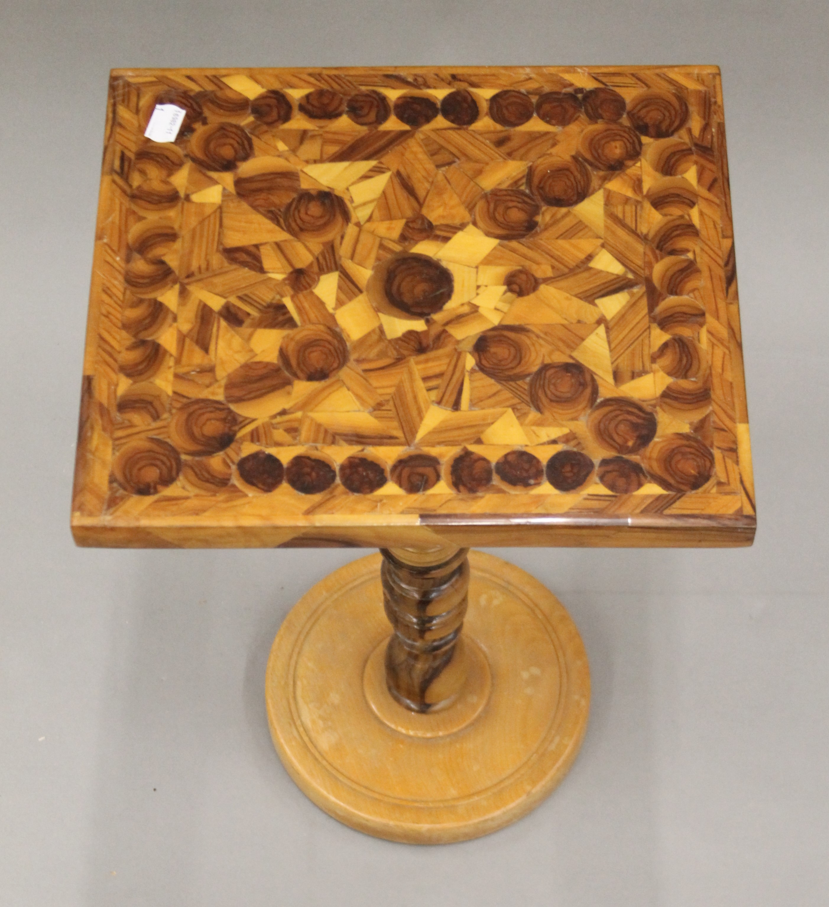A pair of inlaid side tables. 47 cm high, each top 29 x 33.5 cm. - Image 4 of 5
