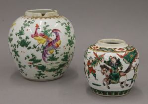 Two 19th century Chinese famille verte ginger jars. The largest 16 cm high.