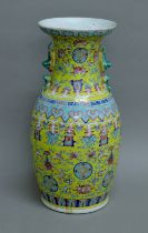 A large Chinese yellow ground porcelain vase. 45 cm high.