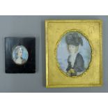 Two 19th century miniature portraits on ivory, each depicting a young lady, each framed.