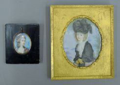 Two 19th century miniature portraits on ivory, each depicting a young lady, each framed.
