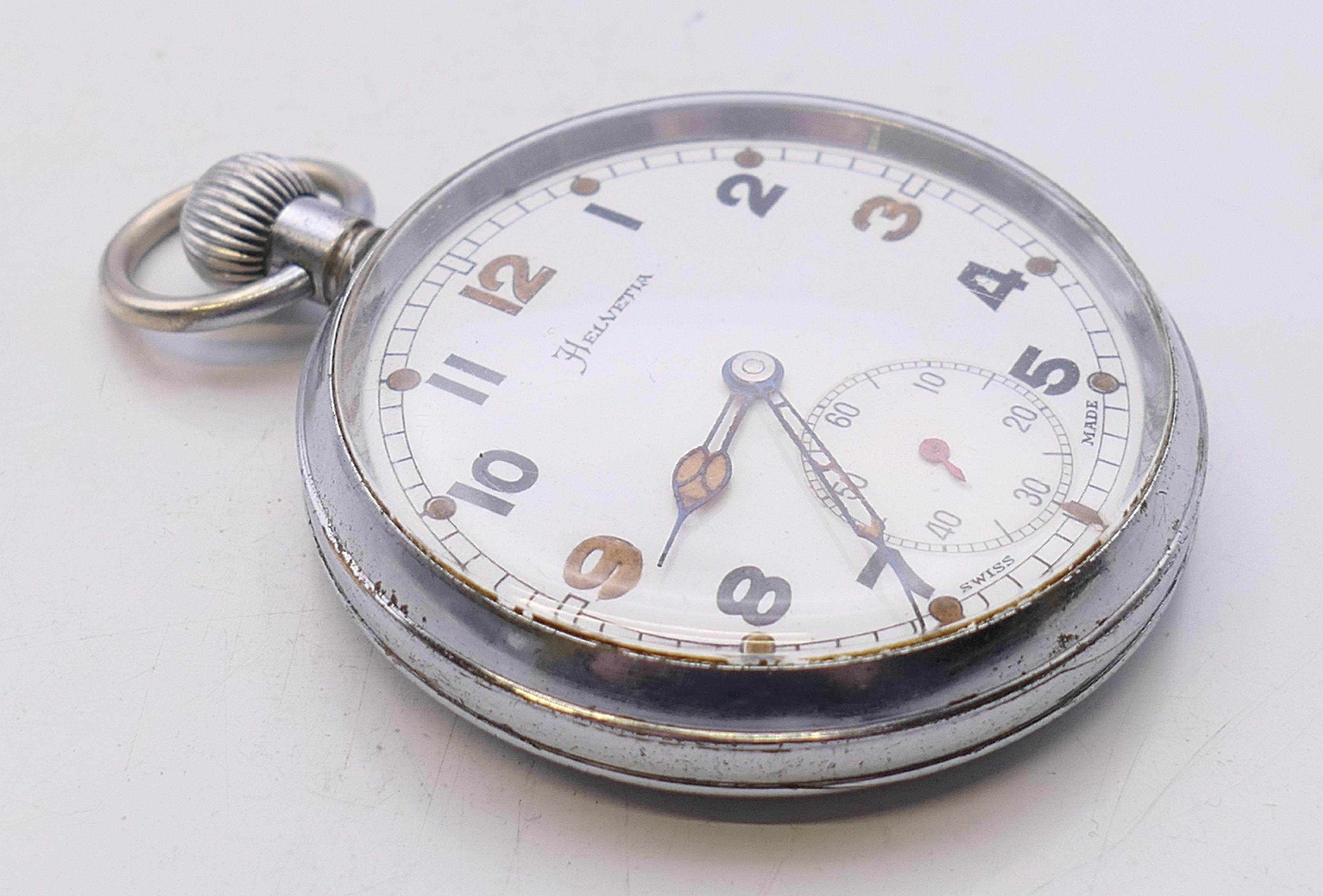 A Helvetia military pocket watch, the reverse stamped GS/TP P59849. 5 cm diameter. - Image 2 of 4