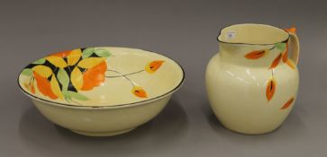 A Myott, Son and Co porcelain wash jug and bowl. The bowl 41 cm diameter.