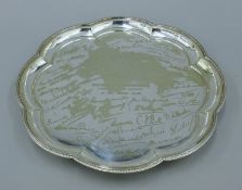 A silver plated salver inscribed 'To Captain J W Hinchcliffe from his fellow members of the Zero