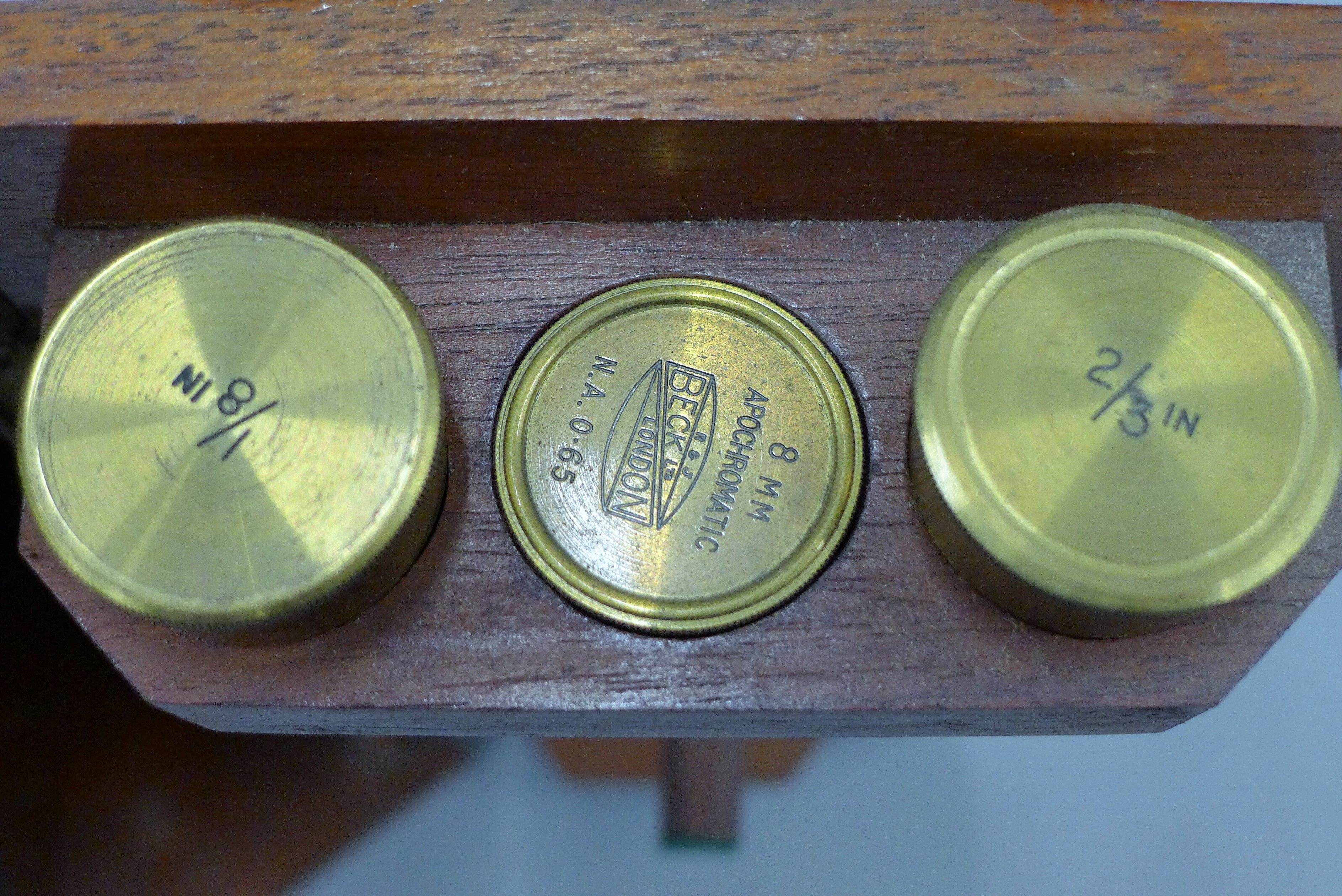 A 1920's mahogany-cased microscope marked for J Swift & Son, London, BSG Standard 16778. - Image 6 of 7