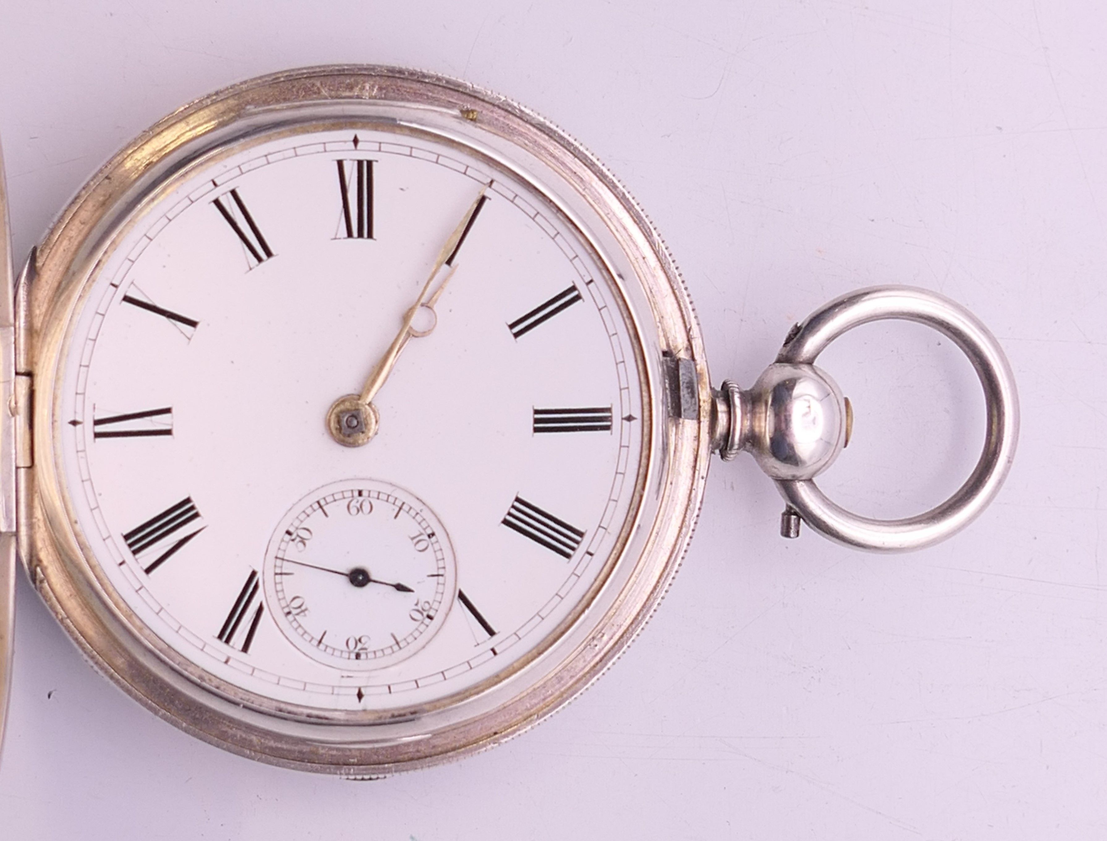 A silver full hunter gentleman's pocket watch, hallmarked for London 1876. 4.75 cm diameter. - Image 2 of 4