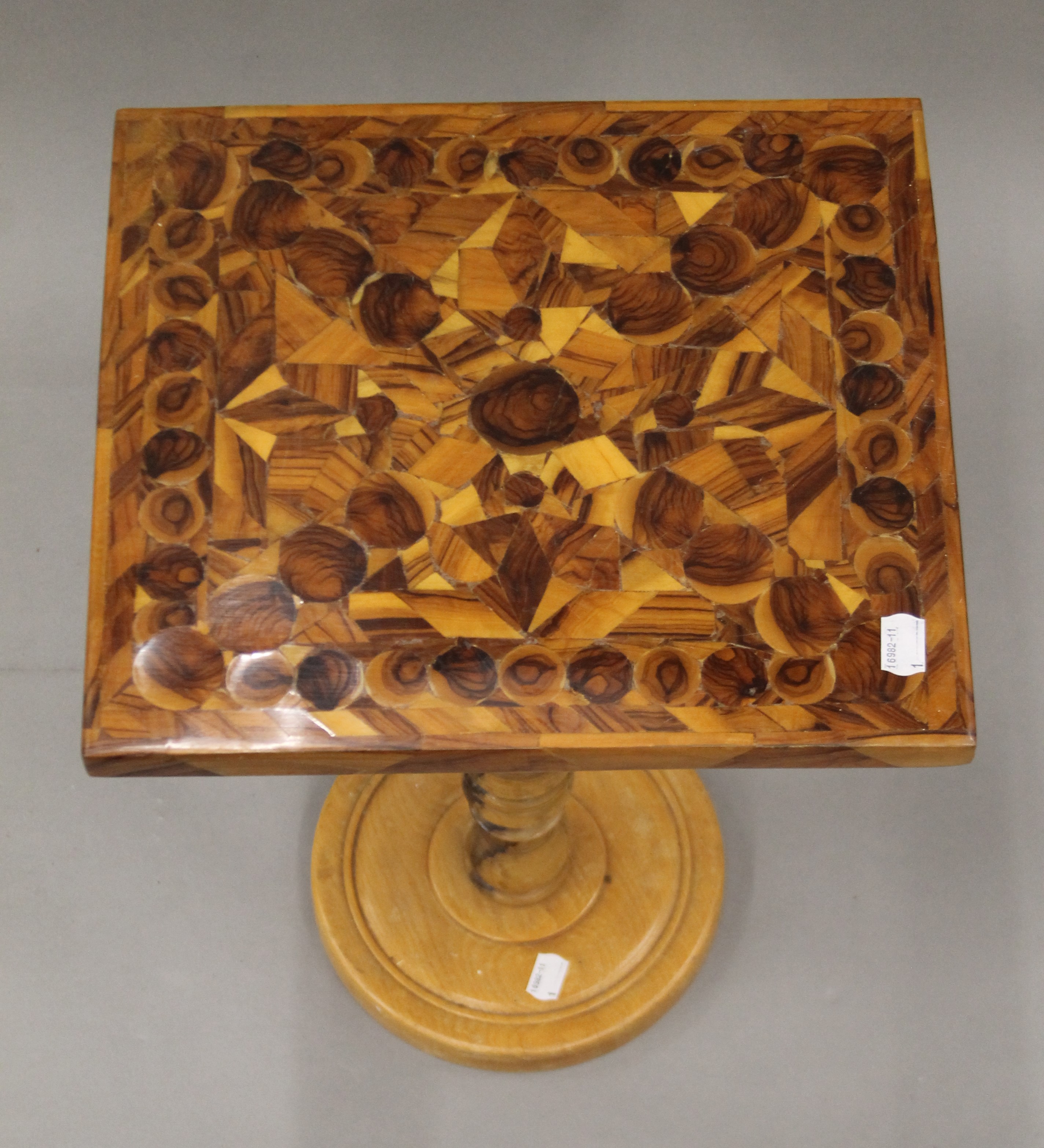 A pair of inlaid side tables. 47 cm high, each top 29 x 33.5 cm. - Image 5 of 5