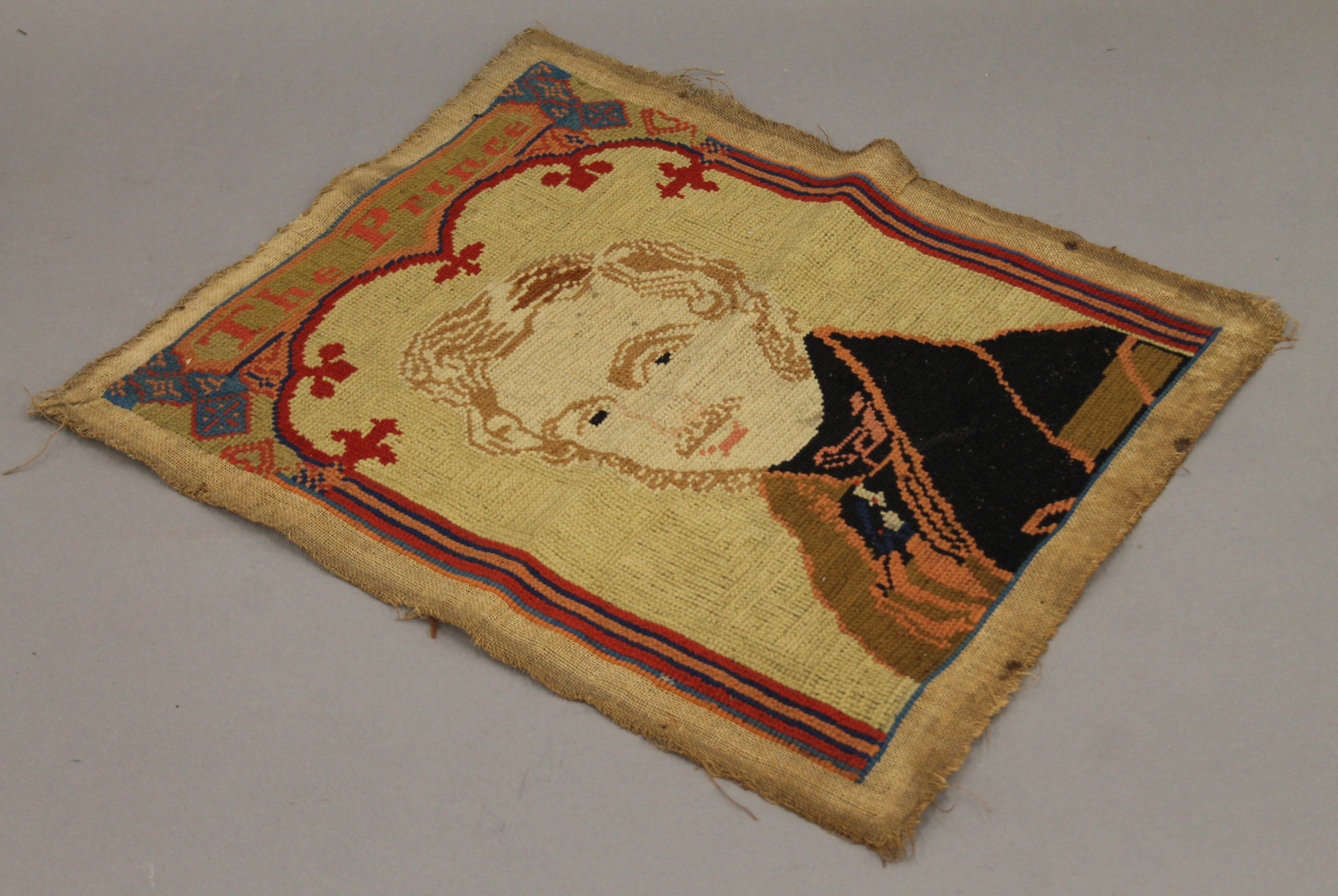 A Victorian tapestry panel depicting Prince Albert. 33.5 x 39.5 cm overall. - Image 4 of 4
