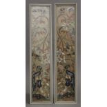 A pair of Chinese embroidered panels, framed and glazed. Each 8.5 x 46.5 cm.