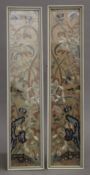 A pair of Chinese embroidered panels, framed and glazed. Each 8.5 x 46.5 cm.