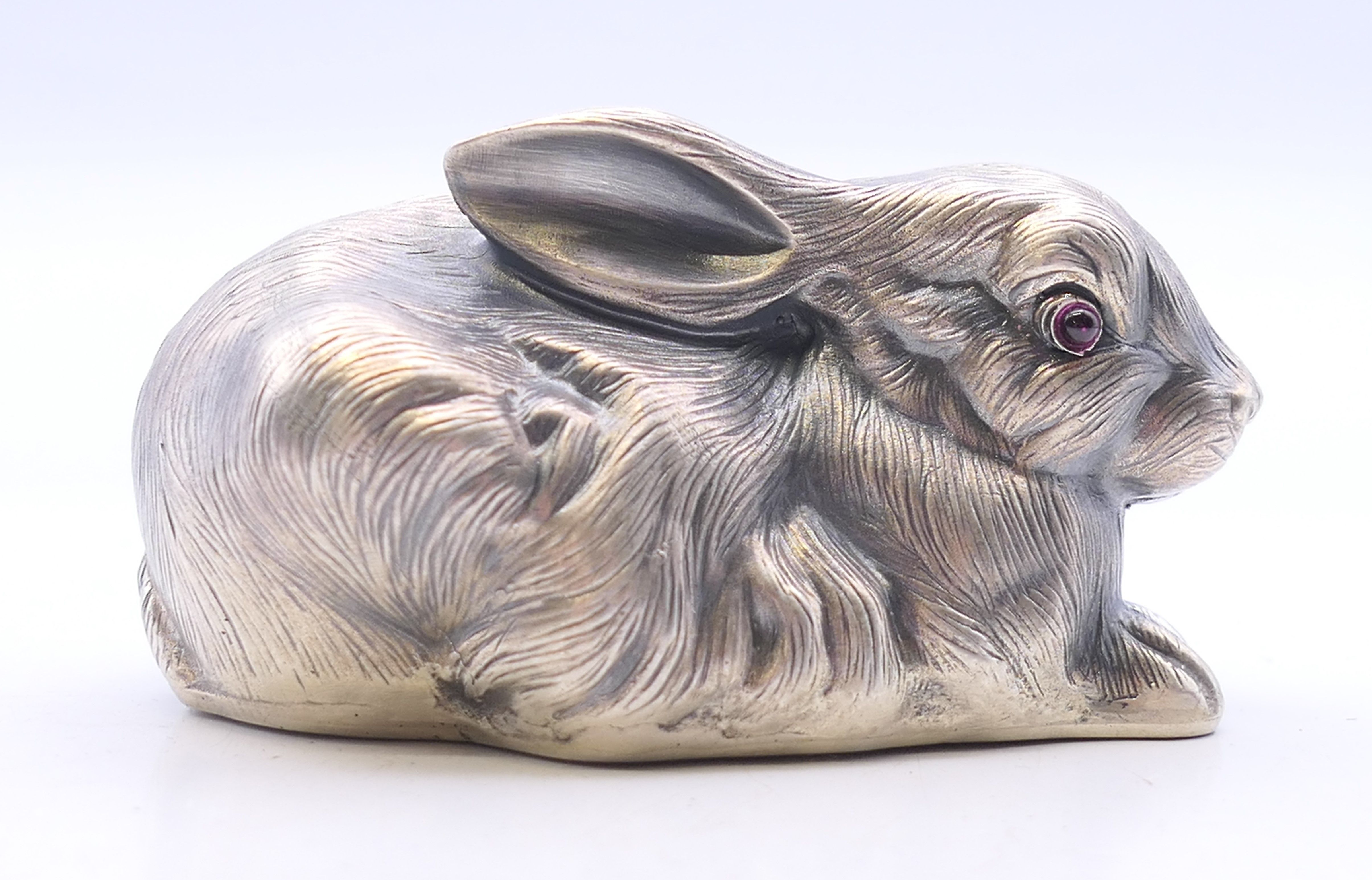 A silver model of a rabbit bearing Russian marks. 6.5 cm long. - Image 2 of 5