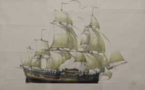 A collection of items relating to HMS Bark Endeavour, including two prints - one by Ross Shardlow,