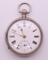 A silver gentleman's pocket watch, hallmarked for Chester 1875. 5.5 cm diameter.