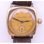 A 9 ct gold Rolex Oyster wristwatch on a later strap. 2.5 cm wide. 27.8 grammes total weight.