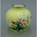 A yellow ground cloisonne vase. 15 cm high.