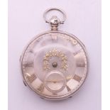 A gentleman's silver pocket watch, the dial with floral decoration, hallmarked for London 1856. 4.