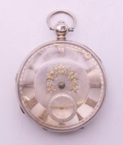 A gentleman's silver pocket watch, the dial with floral decoration, hallmarked for London 1856. 4.