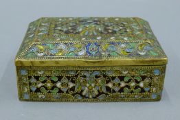 A 19th century enamel decorated brass casket with double-headed eagle. 12 cm wide.