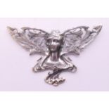 A silver Art Nouveau style girl brooch. 7.5 cm wide.