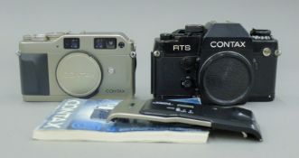 Two cameras, a Contax G1 and a RTS II quartz for repair, G1 data back and manual.