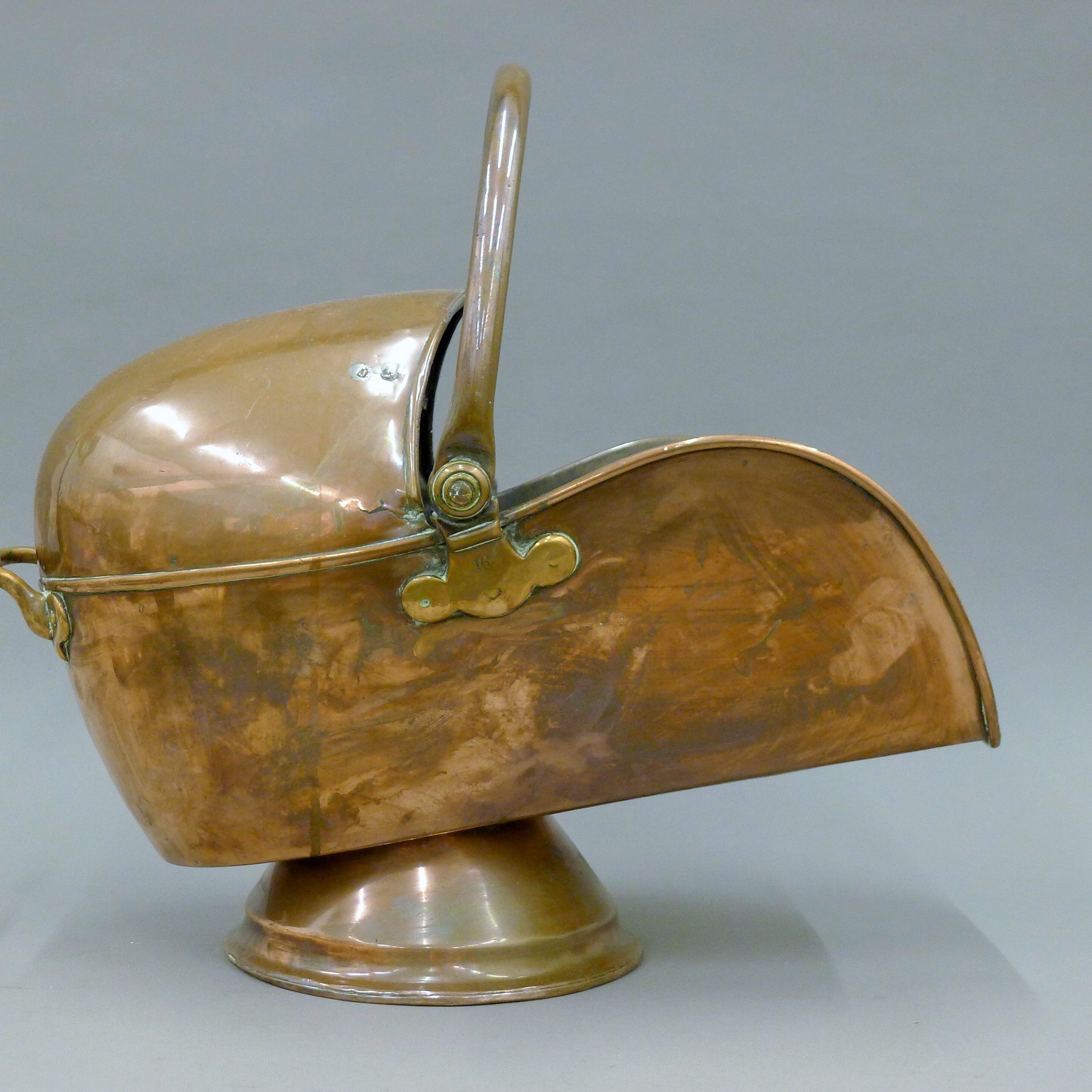 A Victorian copper coal scuttle and shovel. 50 cm long. - Image 2 of 3