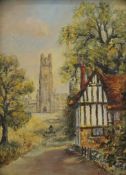 HILDA COOPER (20th century) British, Ely Cathedral View, oil on board, framed. 14 x 19 cm.