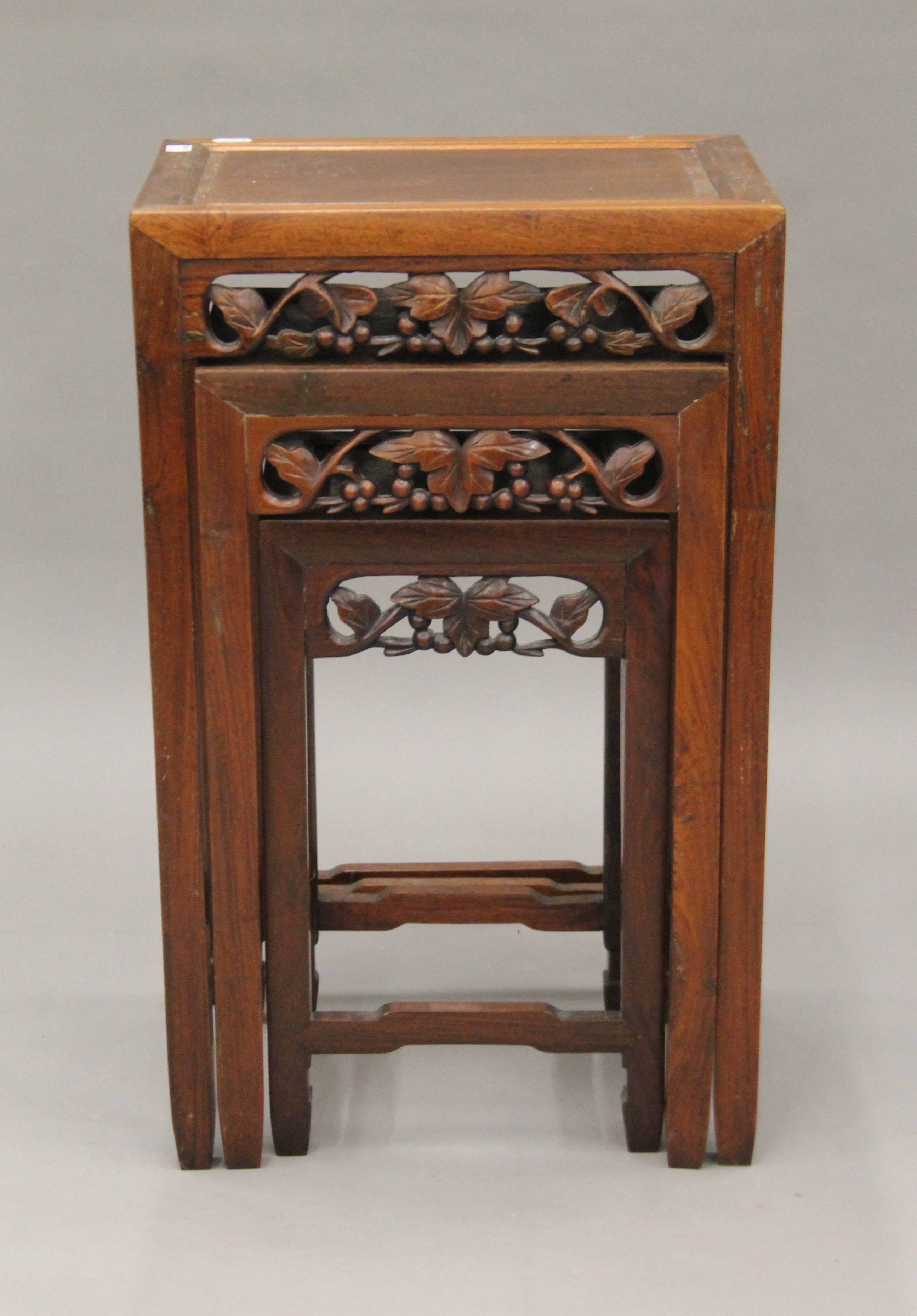 A nest of three Chinese hardwood tables probably late 19th or early 20th century. 38 cm wide. - Image 2 of 6