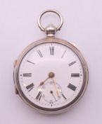 A gentleman's silver pocket watch, hallmarked for Chester 1901. 5.5 cm diameter.