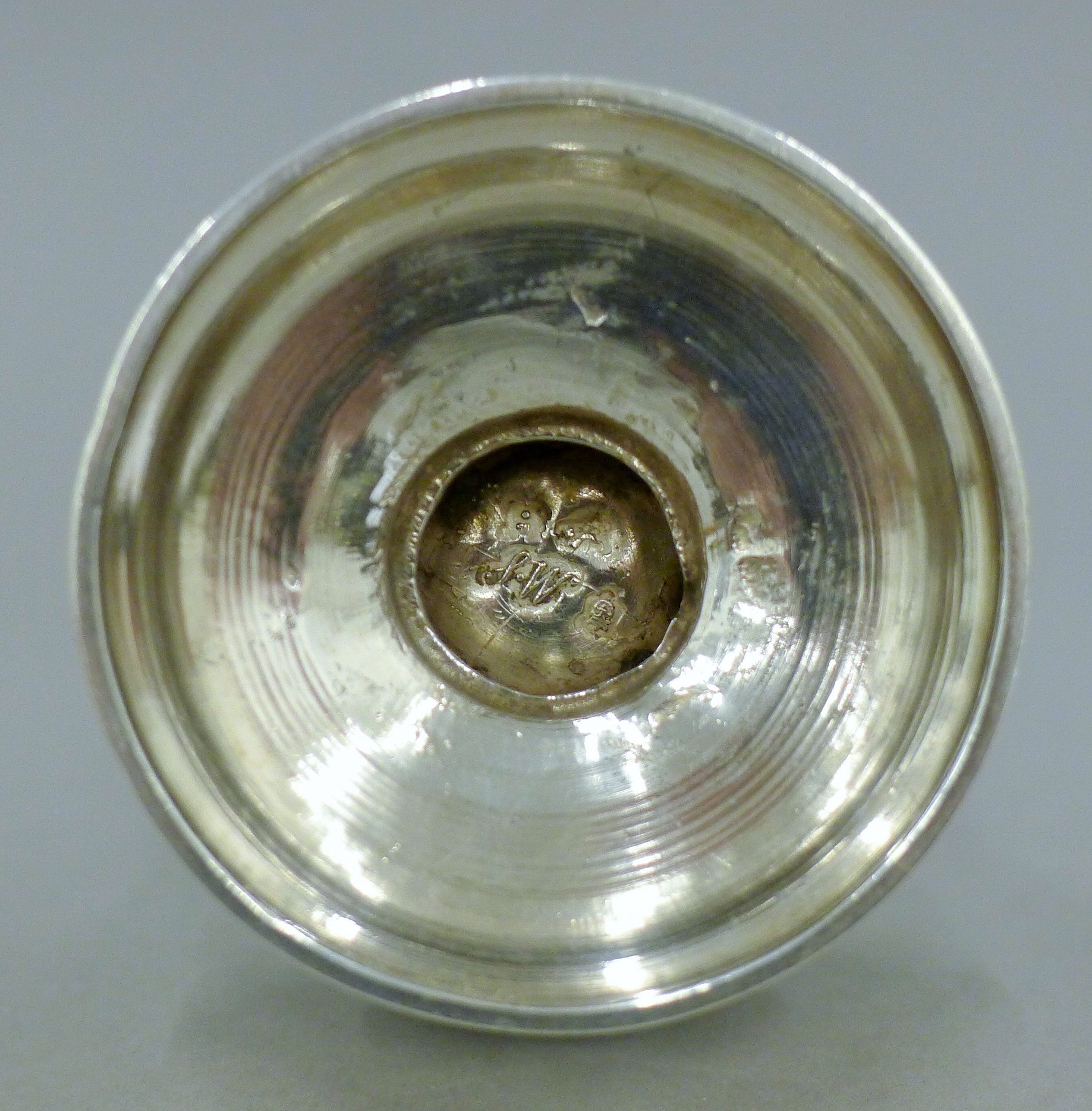 A pair of George II silver castors, hallmarked for London 1744, maker's mark of SW. 16 cm high. 464. - Image 7 of 9