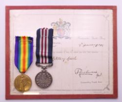 Two WWI medals, including the Victory Medal named to 5380 CPL J Lonon 7-LOND.R.