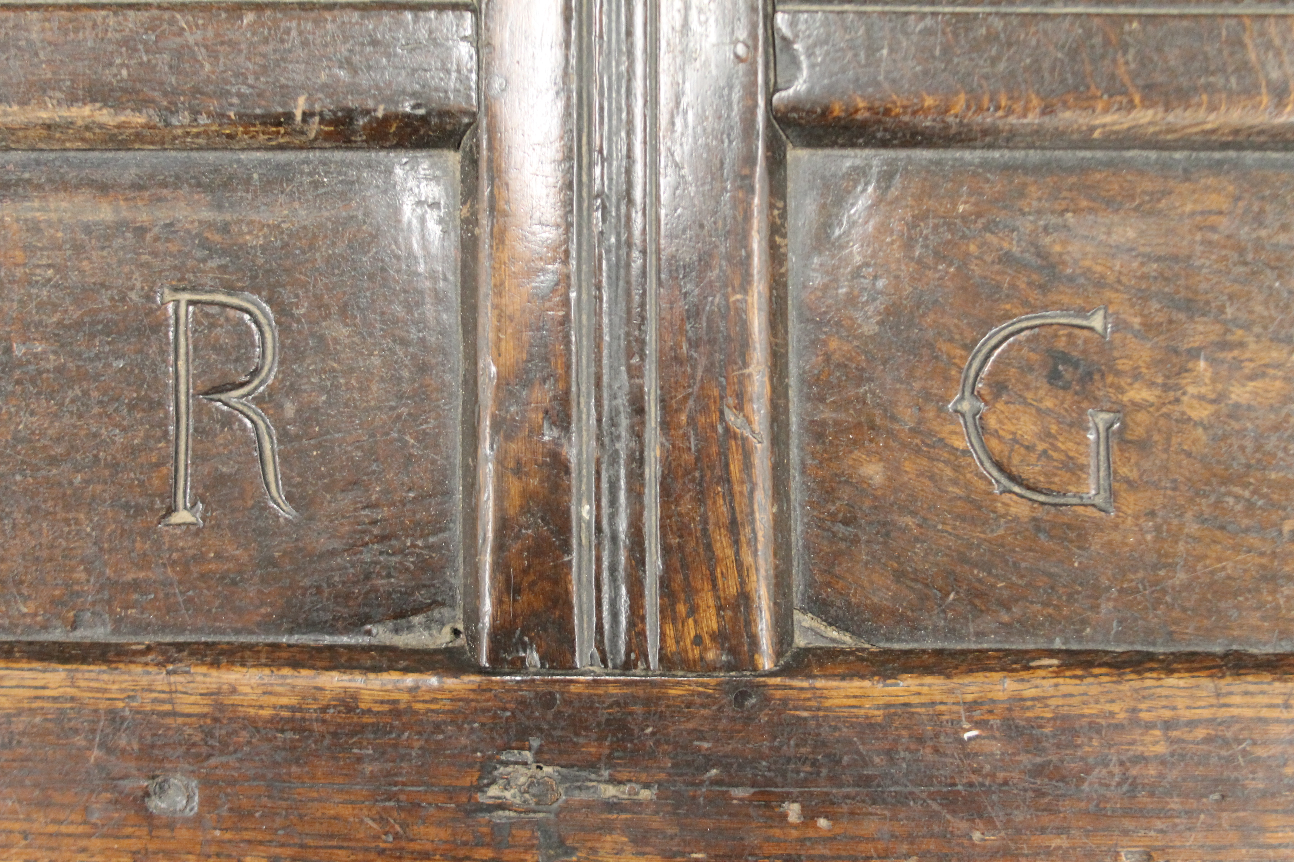 An 18th century carved oak coffer. 123 cm long. - Image 5 of 6