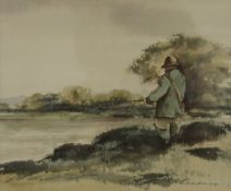 20th CENTURY, The Fisherman, watercolour, indistinctly signed, framed and glazed. 17 x 14 cm.