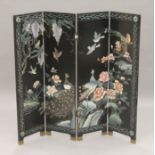 An Chinese lacquered four-fold screen. 107.5 cm high x 112 cm fully open.
