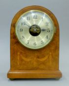 An early 20th century Bulle electric mantle clock in burr walnut inlaid case. 25 cm high.