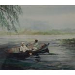 M CRAWLEY, Figures in a Boat, watercolour, framed and glazed. 22.5 x 19 cm.