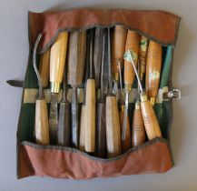 Seventeen Henry Taylor Acorn brand carving chisels.