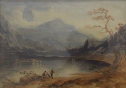 T G HART (19th century), Lake Before a Mountain, watercolour, framed and glazed. 30 x 21 cm.