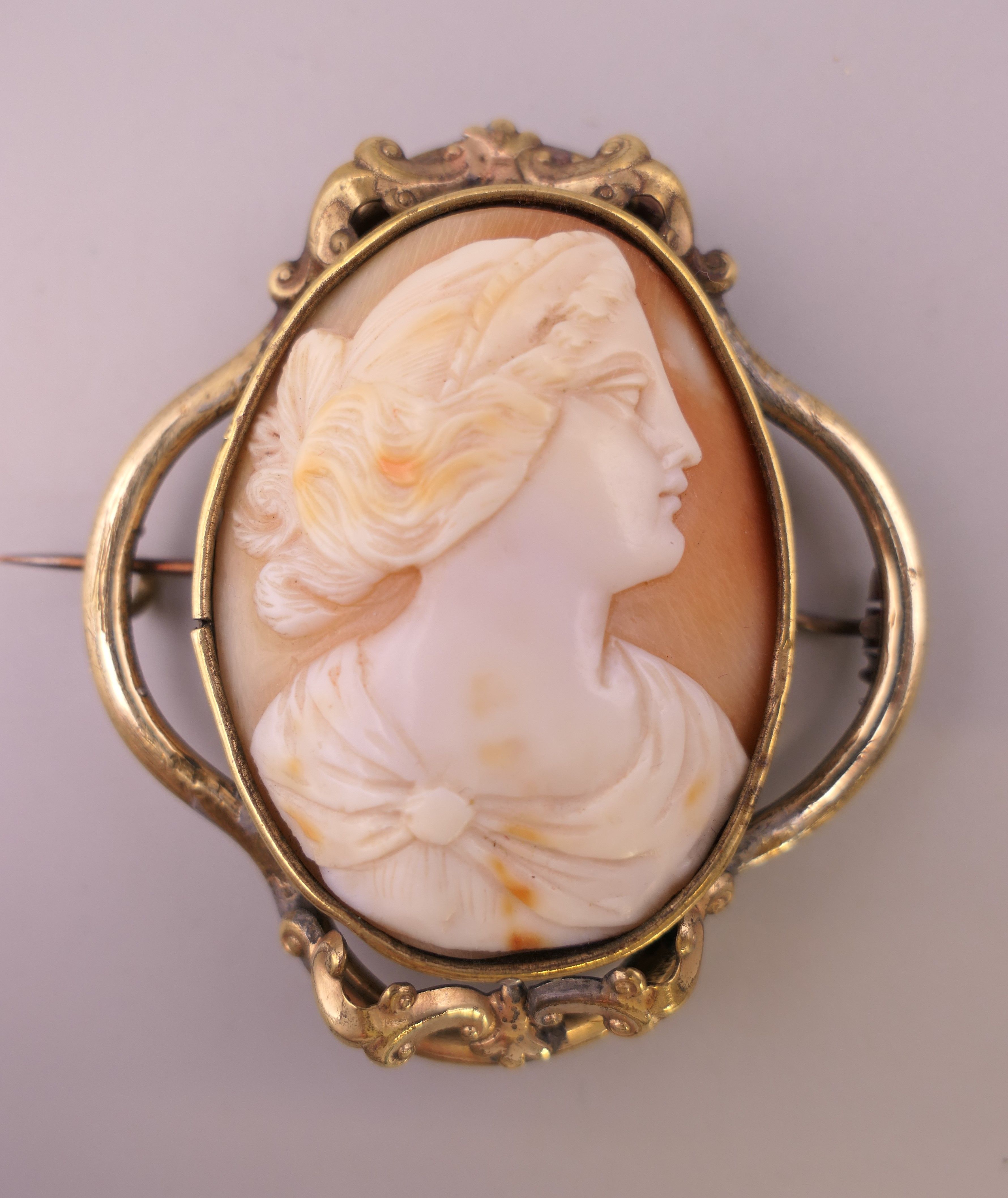 A cameo brooch, a pearl necklace, a mourning brooch and a horseshoe form stick pin. - Image 2 of 9