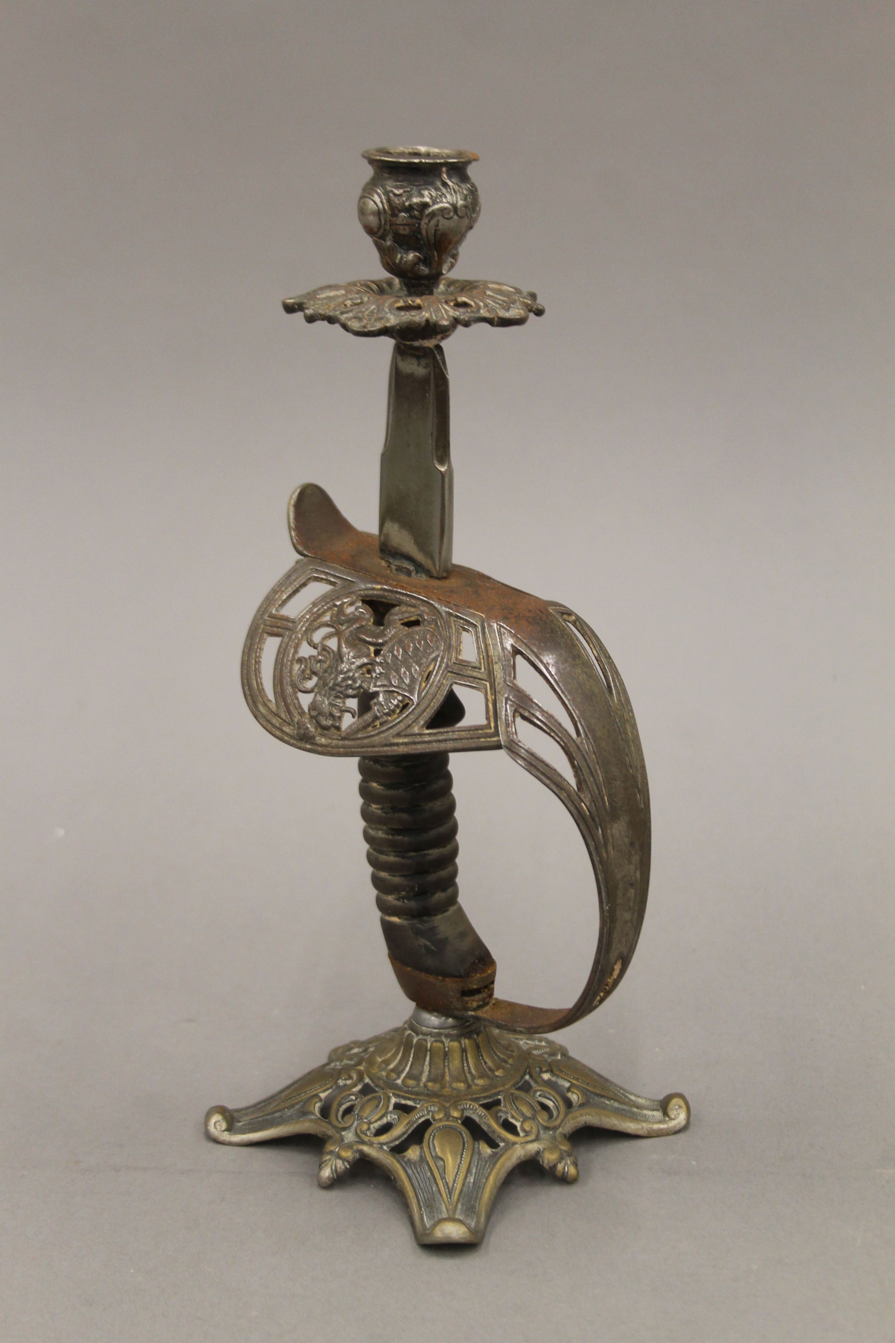 A pair of candlesticks formed from sword handles. 27 cm high. - Image 2 of 6