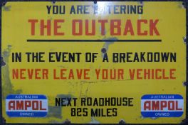 An enamel outback sign. 59 cm long.