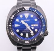 A boxed mechanical Seiko Prospex Save the Ocean special edition watch, with papers. 4.5 cm wide.