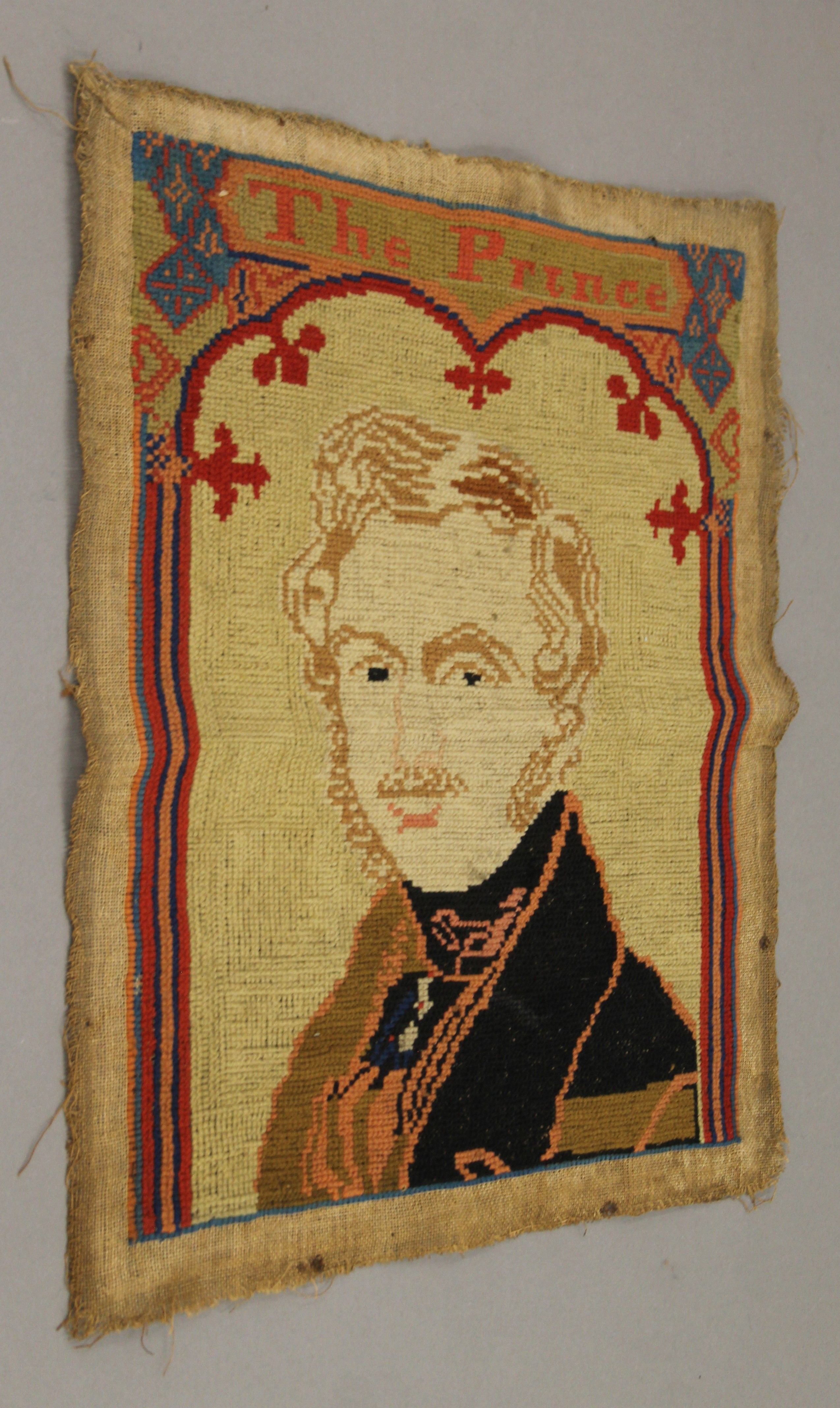 A Victorian tapestry panel depicting Prince Albert. 33.5 x 39.5 cm overall. - Image 3 of 4