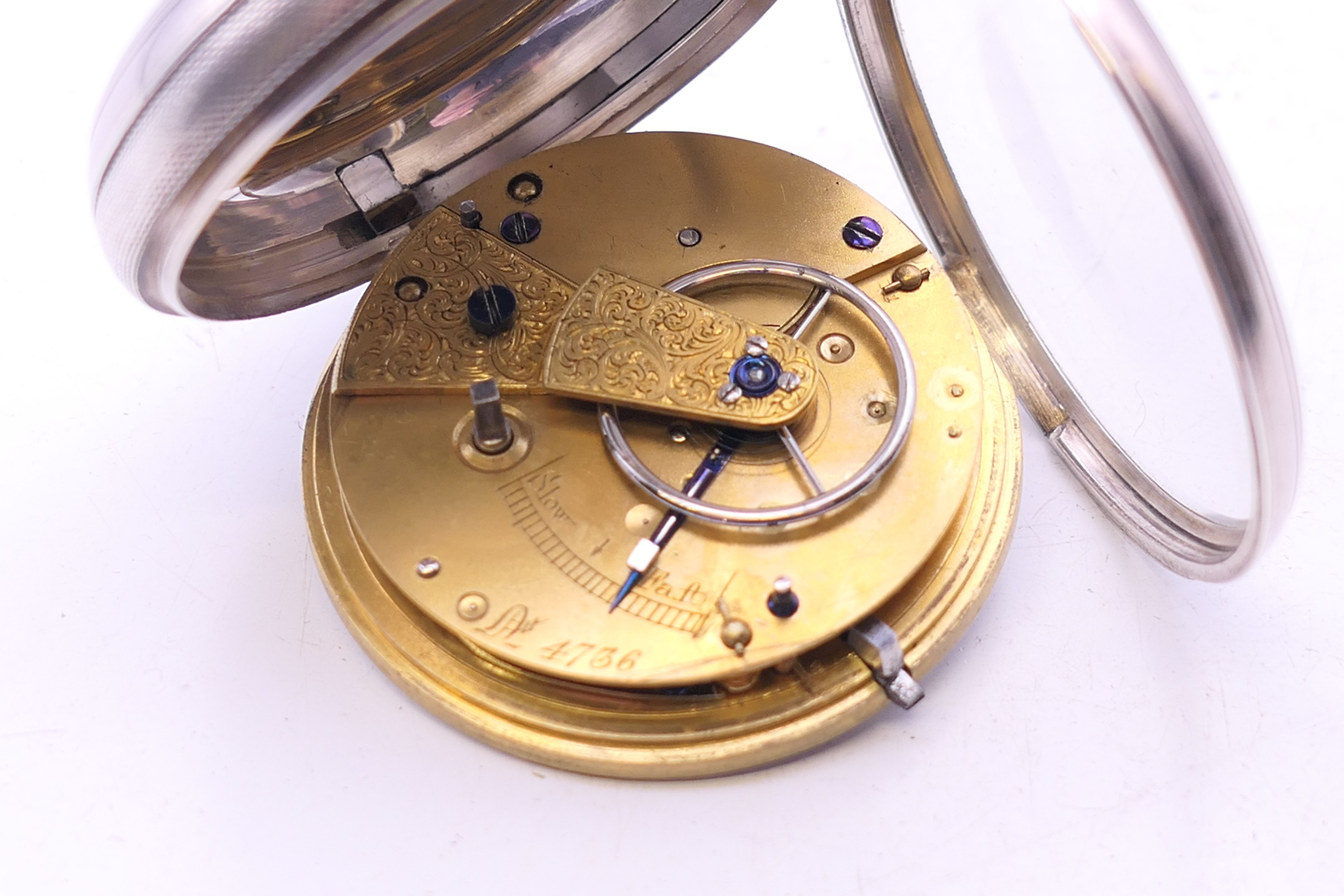 A gentleman's silver pocket watch, the dial with floral decoration, hallmarked for London 1856. 4. - Image 8 of 9