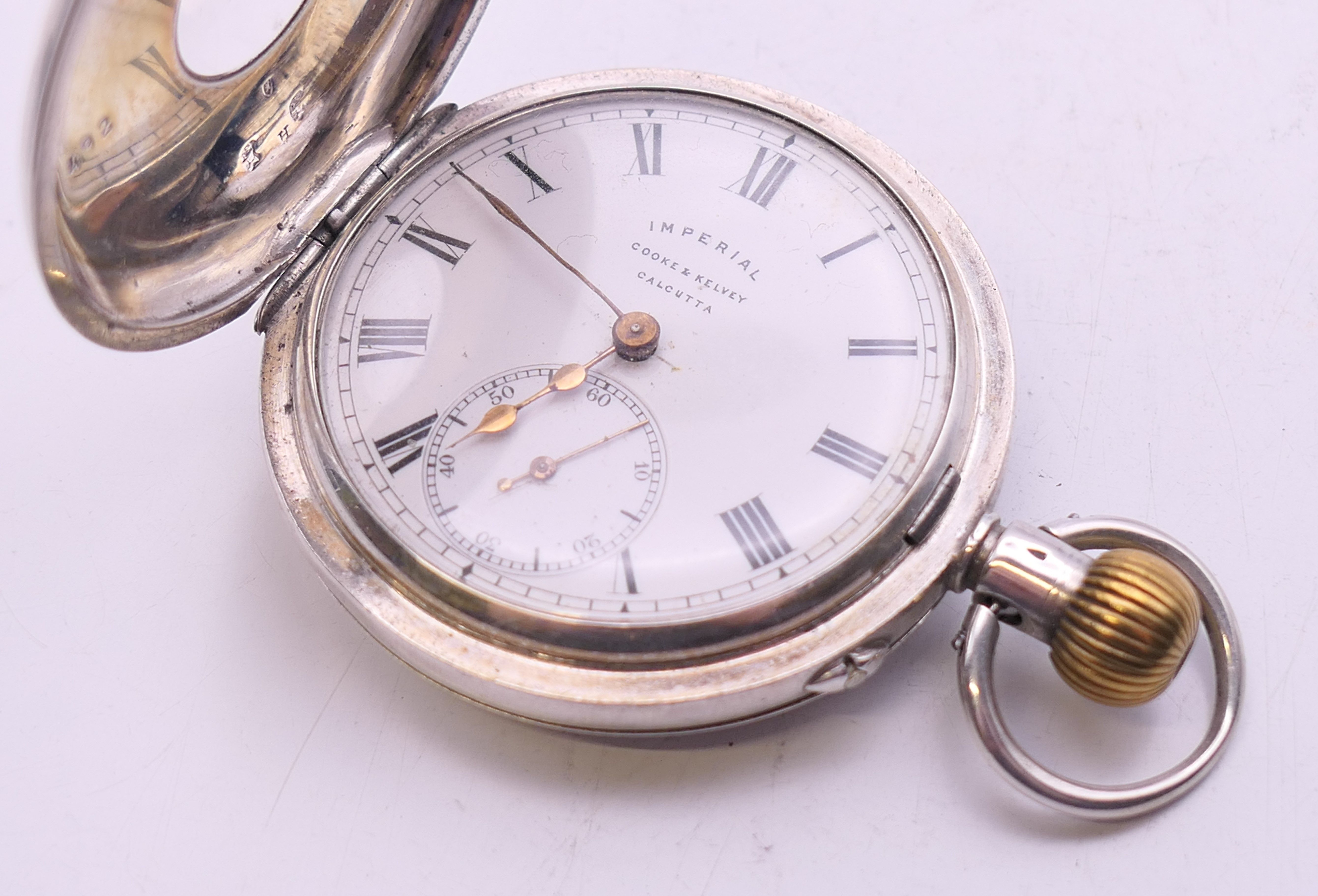 A gentleman's 935 silver half hunter pocket watch, the dial inscribed Imperial Cooke and Kelvey, - Image 4 of 8