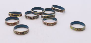 Ten cloisonne rings. Various sizes.
