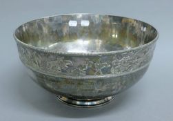 A silver-plated racing punch bowl. 35.5 cm diameter.