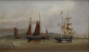 J A HAKES, Masted Vessels on an Estuary, oil on canvas, signed and dated 1887, framed. 44 x 26 cm.