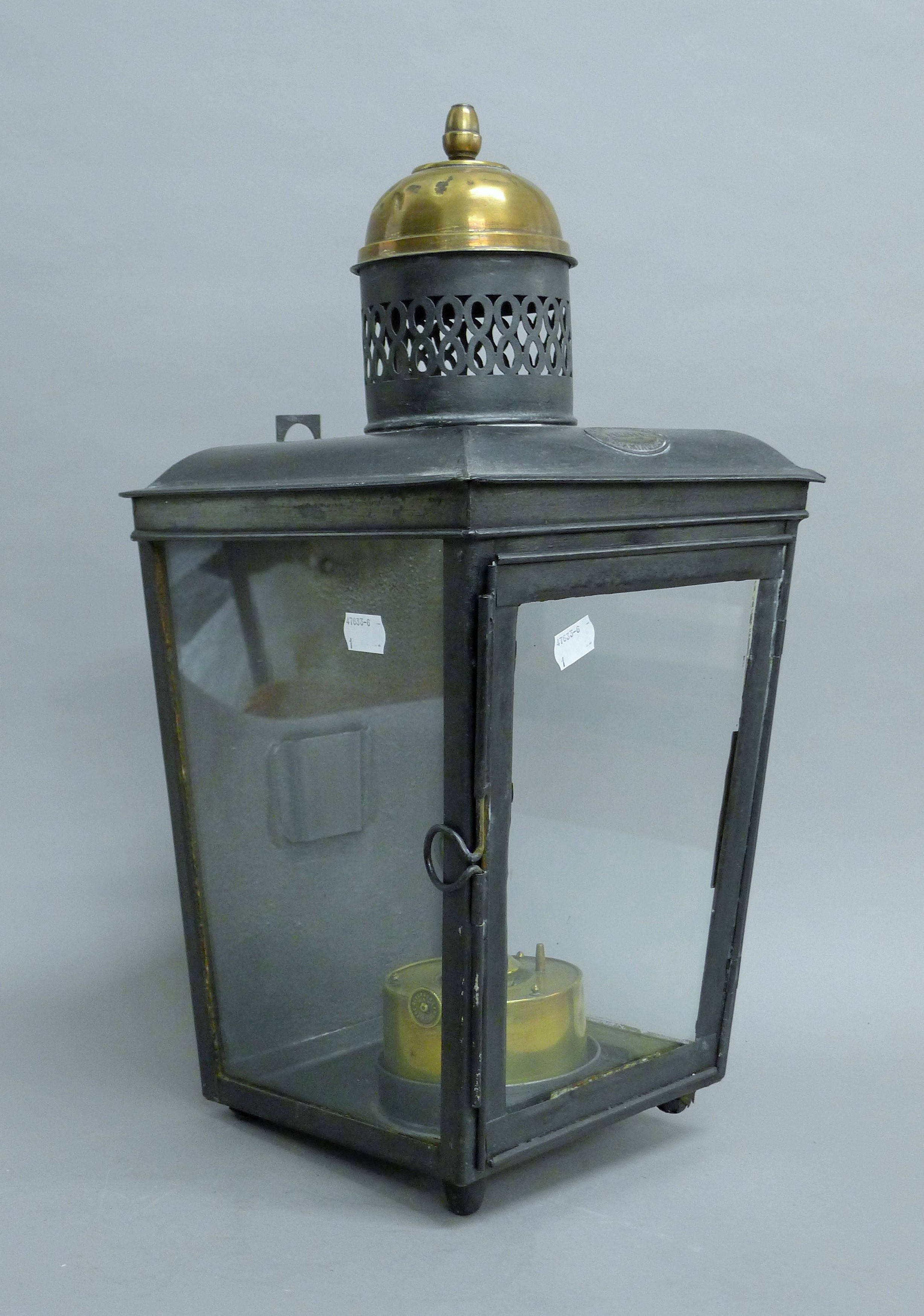 A Victorian brass mounted lantern. 51 cm high. - Image 3 of 5